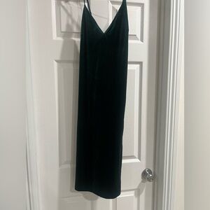 Express Dark Green velvet dress with a V-neckline.